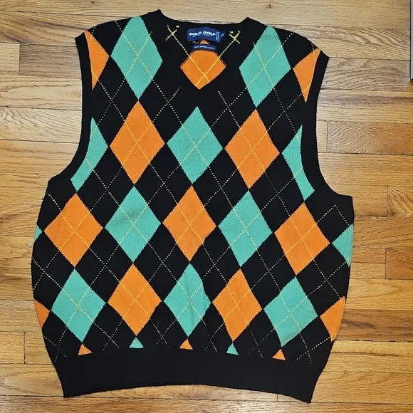 Ralph Lauren Polo Golf Sweater Vest in Black and Orange - Picture 1 of 3